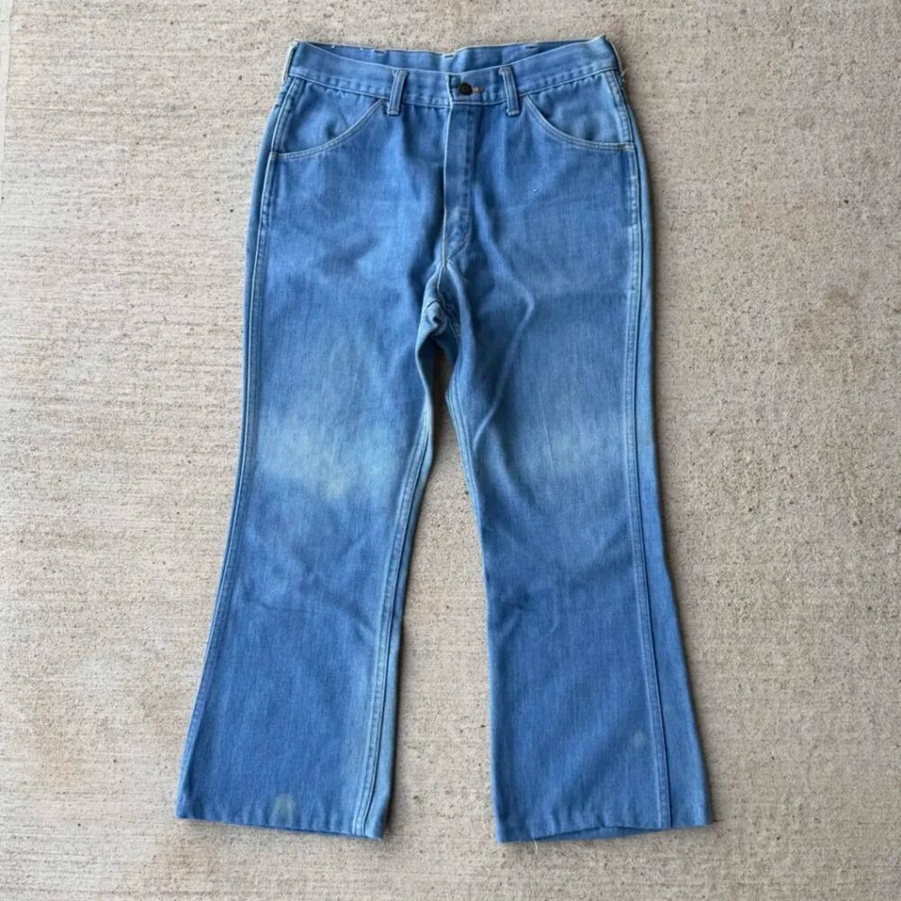 Vtg 70s Sears Denim Flare Jeans Bell Bottom Talon 42 High Waisted Light Wash
